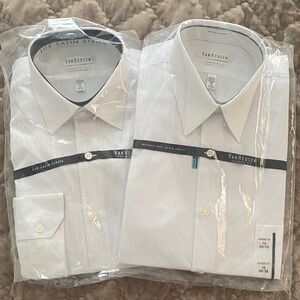 2 Brand New Van Heusen Men's Classic White stripe Dress Shirt
